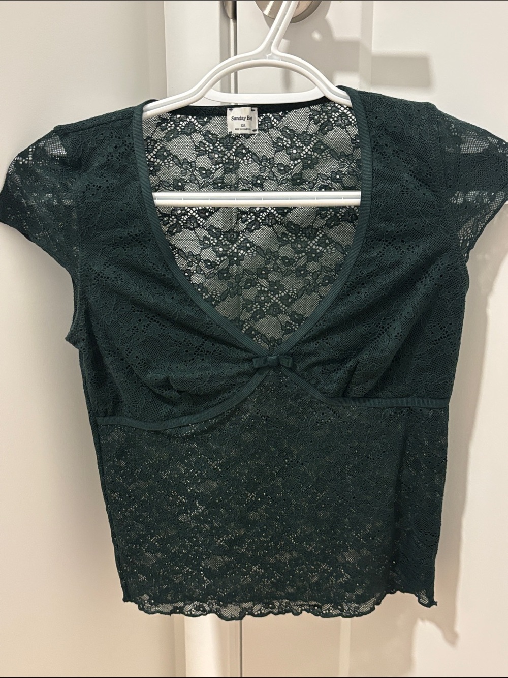 Sunday Best Dark Green Lace Cap Sleeve Top